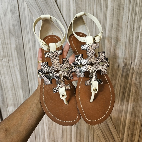 Tory Burch Phoebe Snakeskin Thong Sandals Rare - Picture 10 of 16